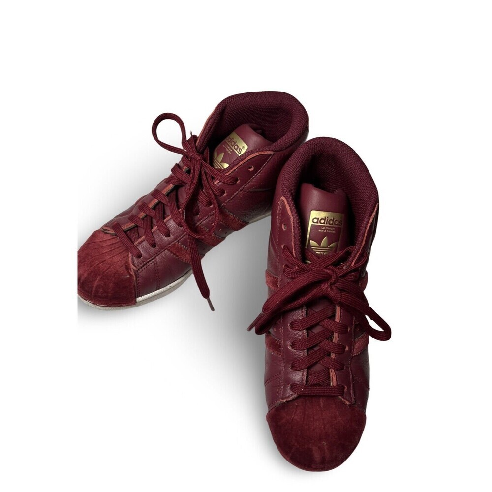 Youth Size 4 Burgundy High Top Adidas Superstar Suede - Picture 2 of 10